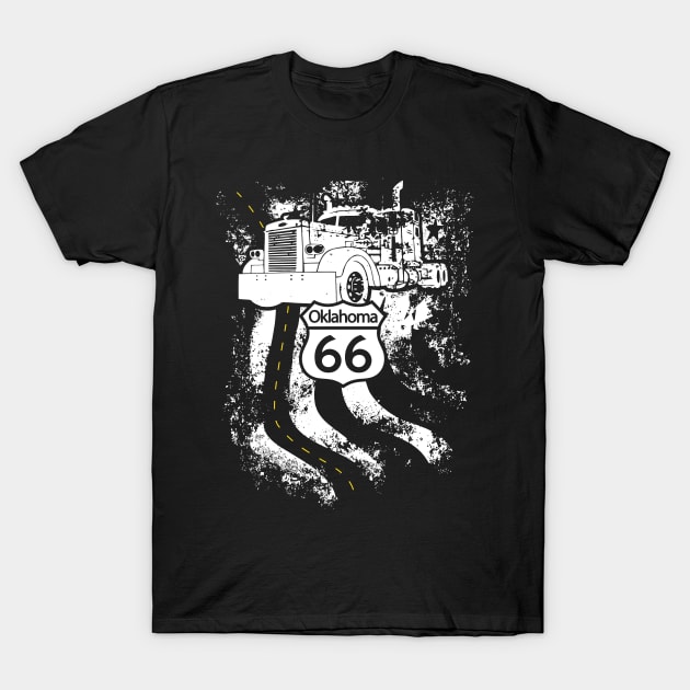 Oklahoma Route 66 Big Rig Truck and American Flag T-Shirt by Xeire